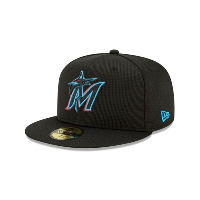 Black Miami Marlins Hat - New Era MLB Clubhouse Collection 59FIFTY Fitted Caps USA9065783